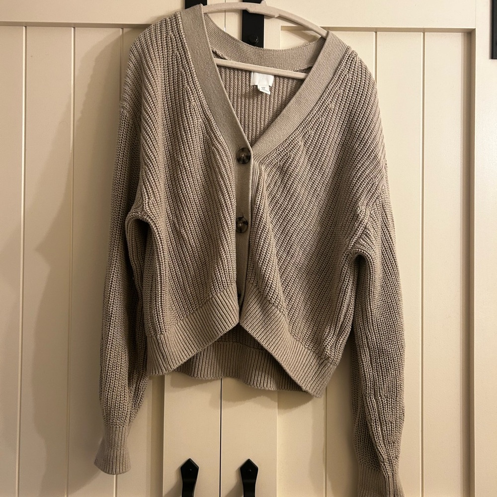 H&M Beige Ribbed Cardigan Sweater